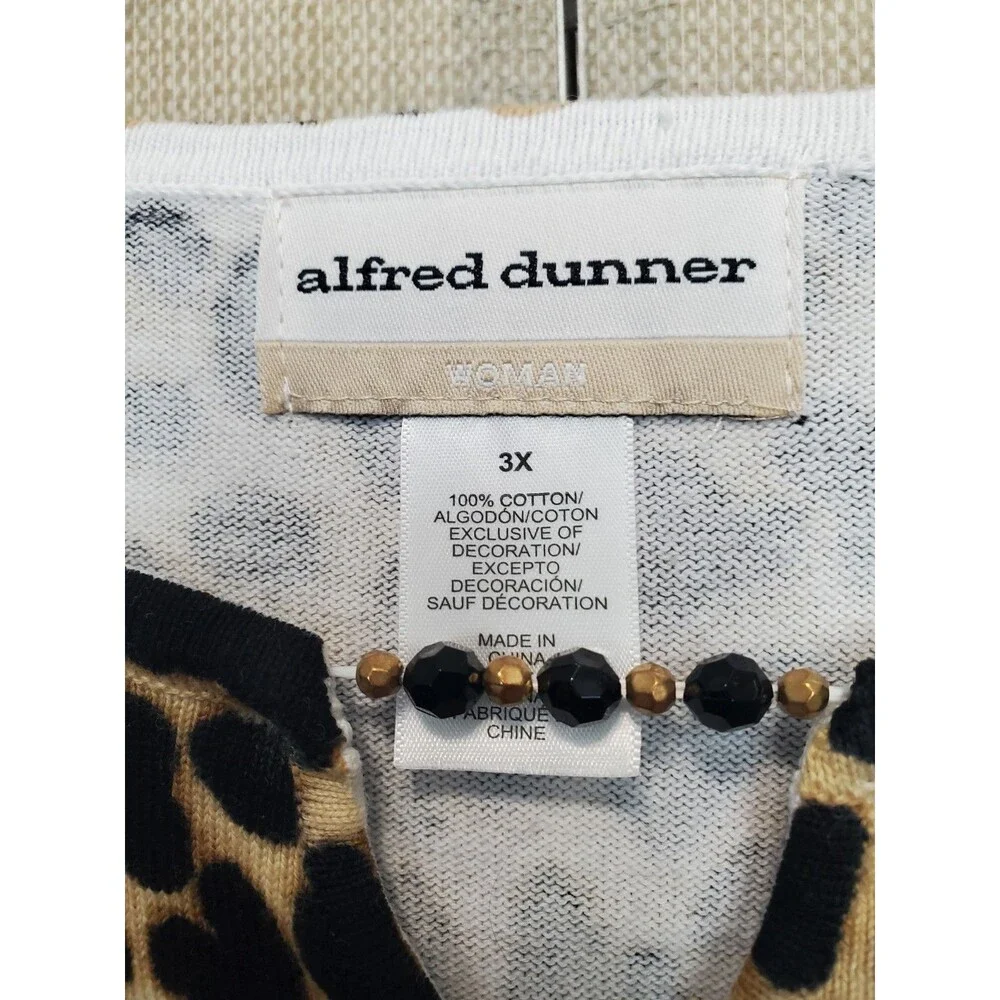 Alfred Dunner Woman Patchwork Animal Print Beaded Split Neck Sweater Tunic Sz 3X
